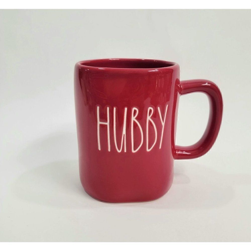 RAE DUNN 'Hubby' Red White Coffee Tea Mug 5"‎